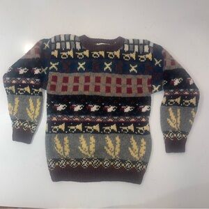 Vintage Women’s Crewneck Sweater Brown Gold Shetland Wool pullover Medium